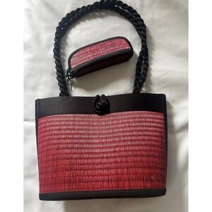 Baskets of Cambodia Saraye Tatami Purse L Wicker Bucket Bag Used W/Coin Purse